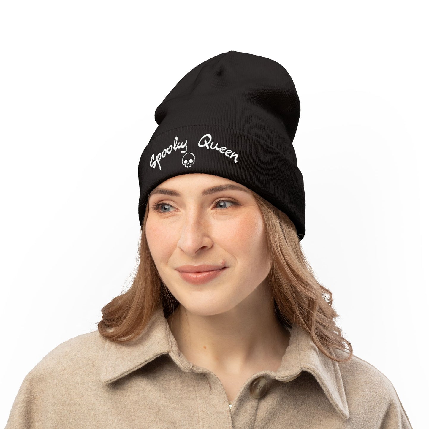 Spooky Queen Embroidered Knit Beanie