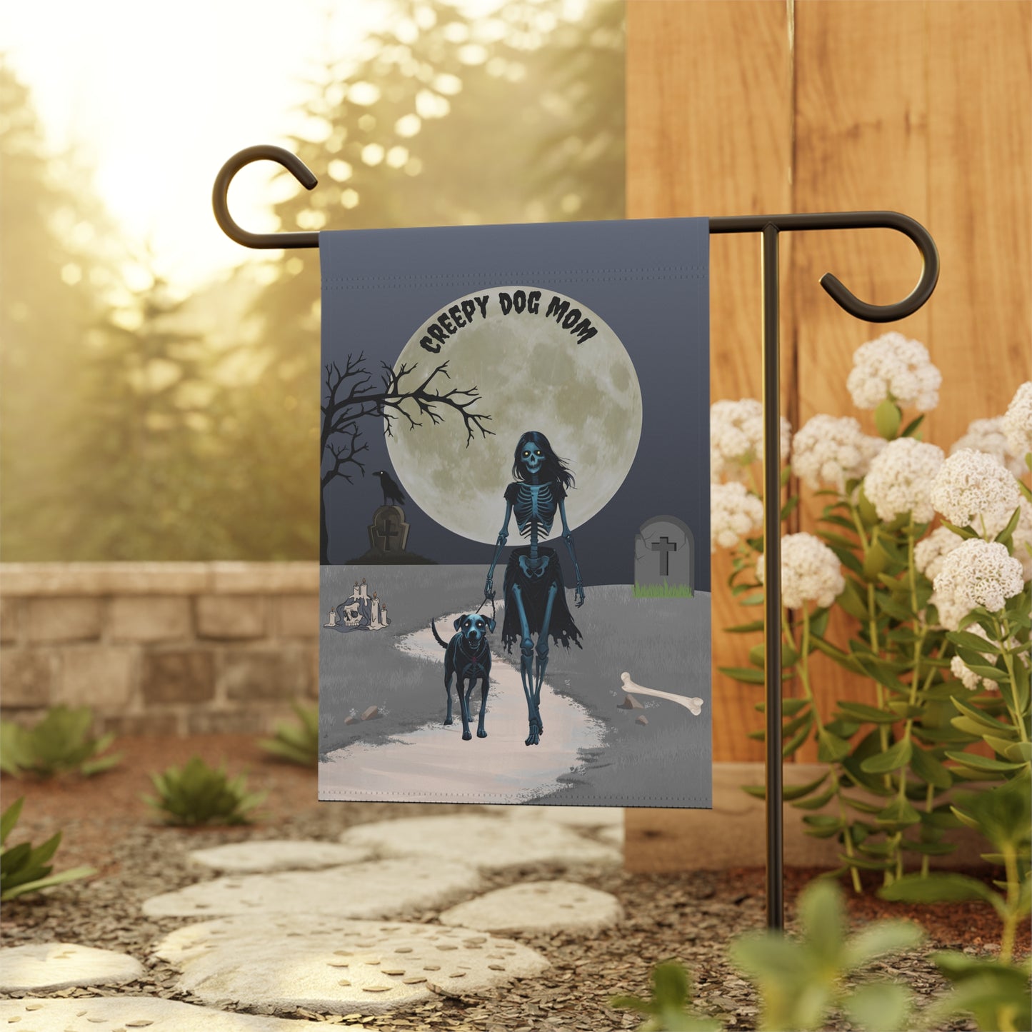 Creepy Dog Mom Garden Flag