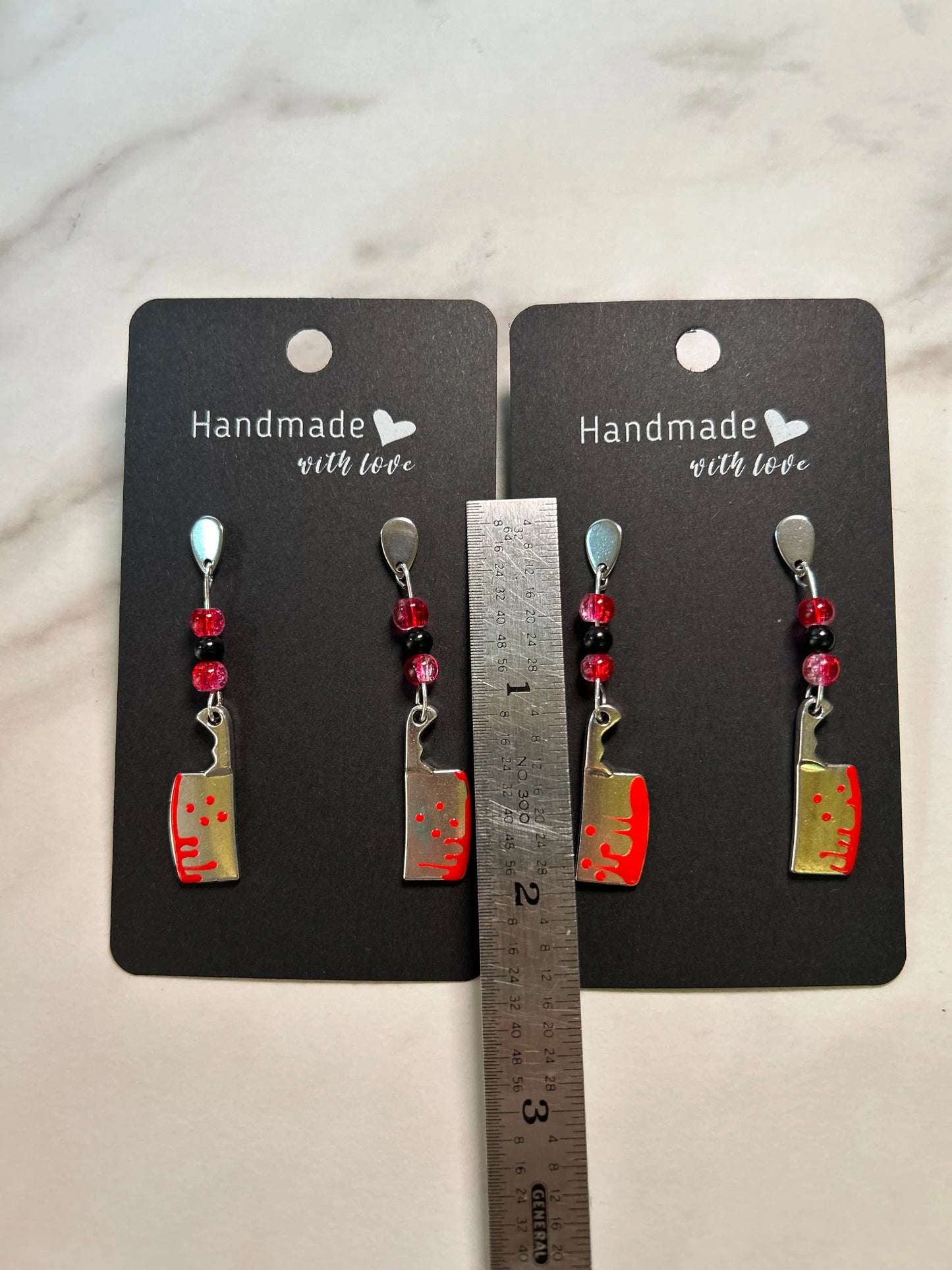 Bloody Cleaver Teardrop Post Earrings Skeleton Crew Creations