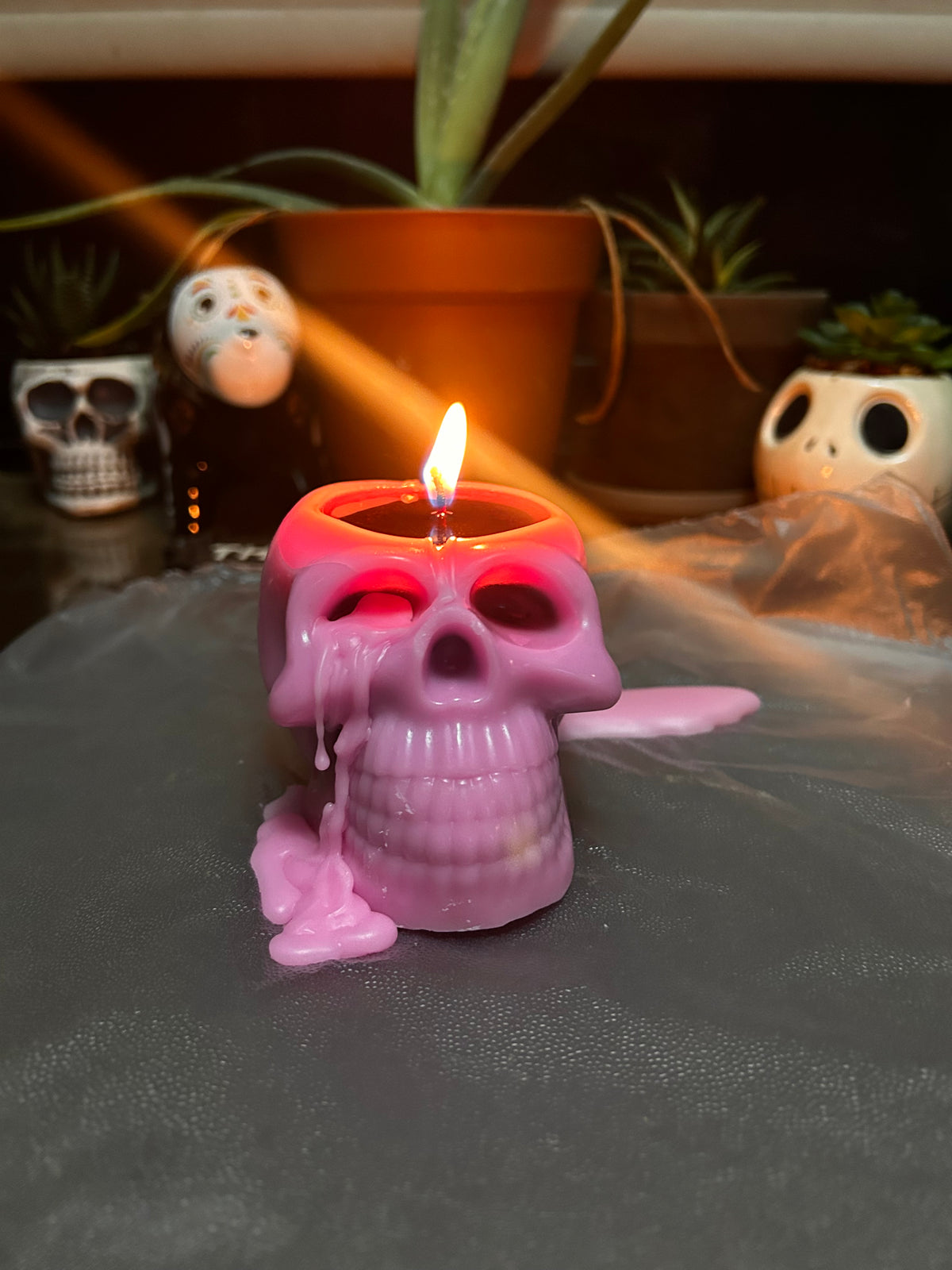 Pink Bleeding Skull Candle