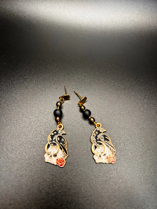 Skull and Crow Earrings Skeleton Crew Creations