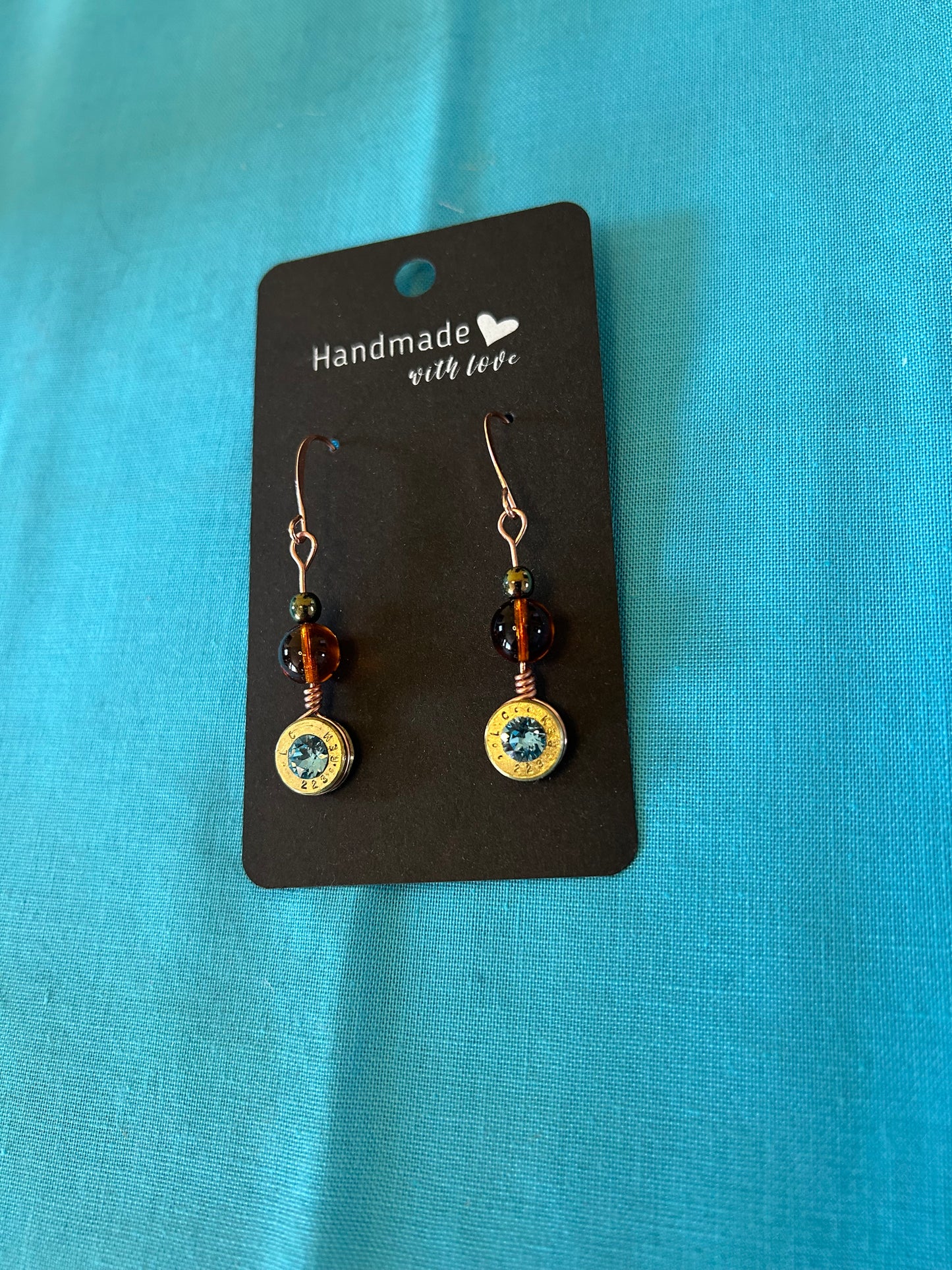 Copper Wire Dangle Bullet Casing Earrings with Swarovski Crystals