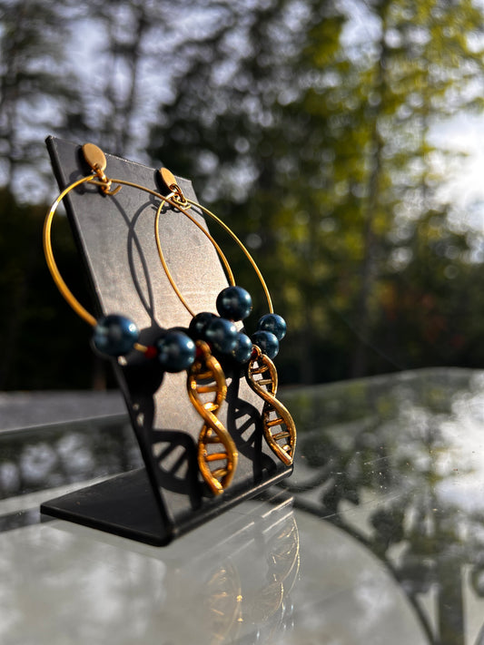 DNA Double Helix Charm Gold Plated Hoop Earrings