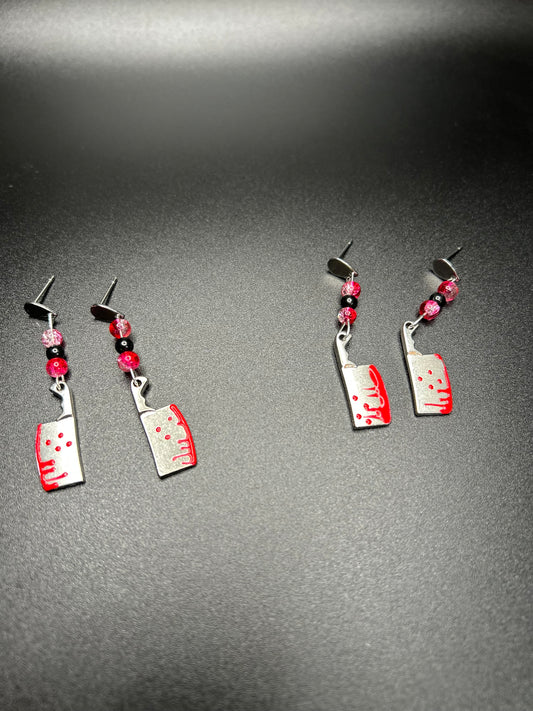 Bloody Cleaver Teardrop Post Earrings