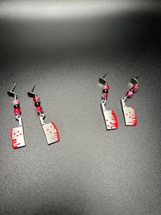 Bloody Cleaver Teardrop Post Earrings Skeleton Crew Creations