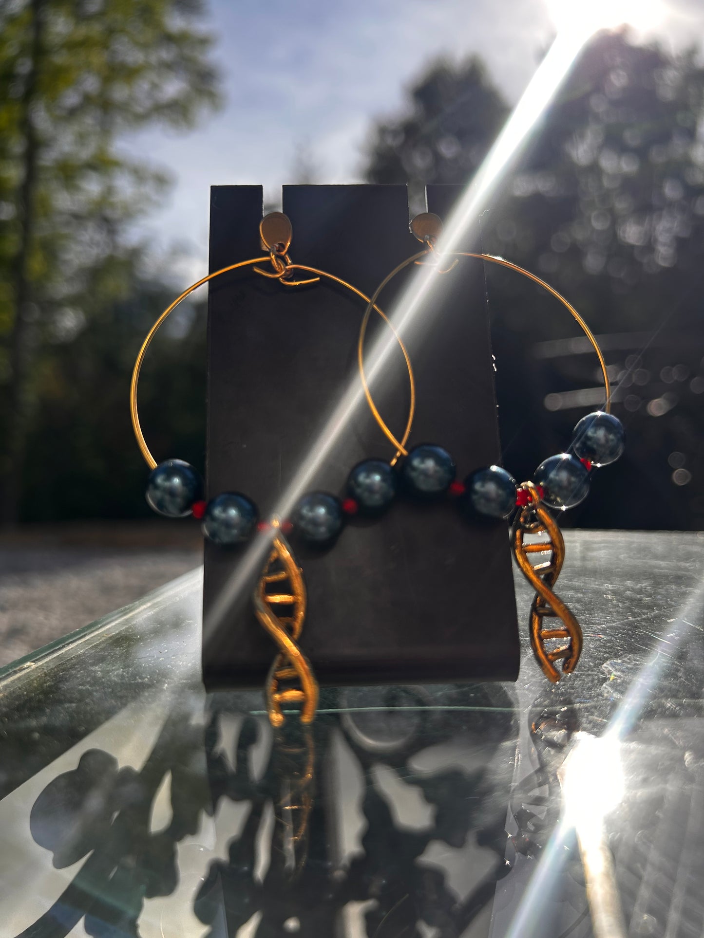 DNA Double Helix Charm Gold Plated Hoop Earrings