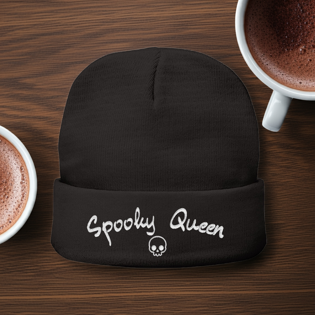 Spooky Queen Embroidered Knit Beanie