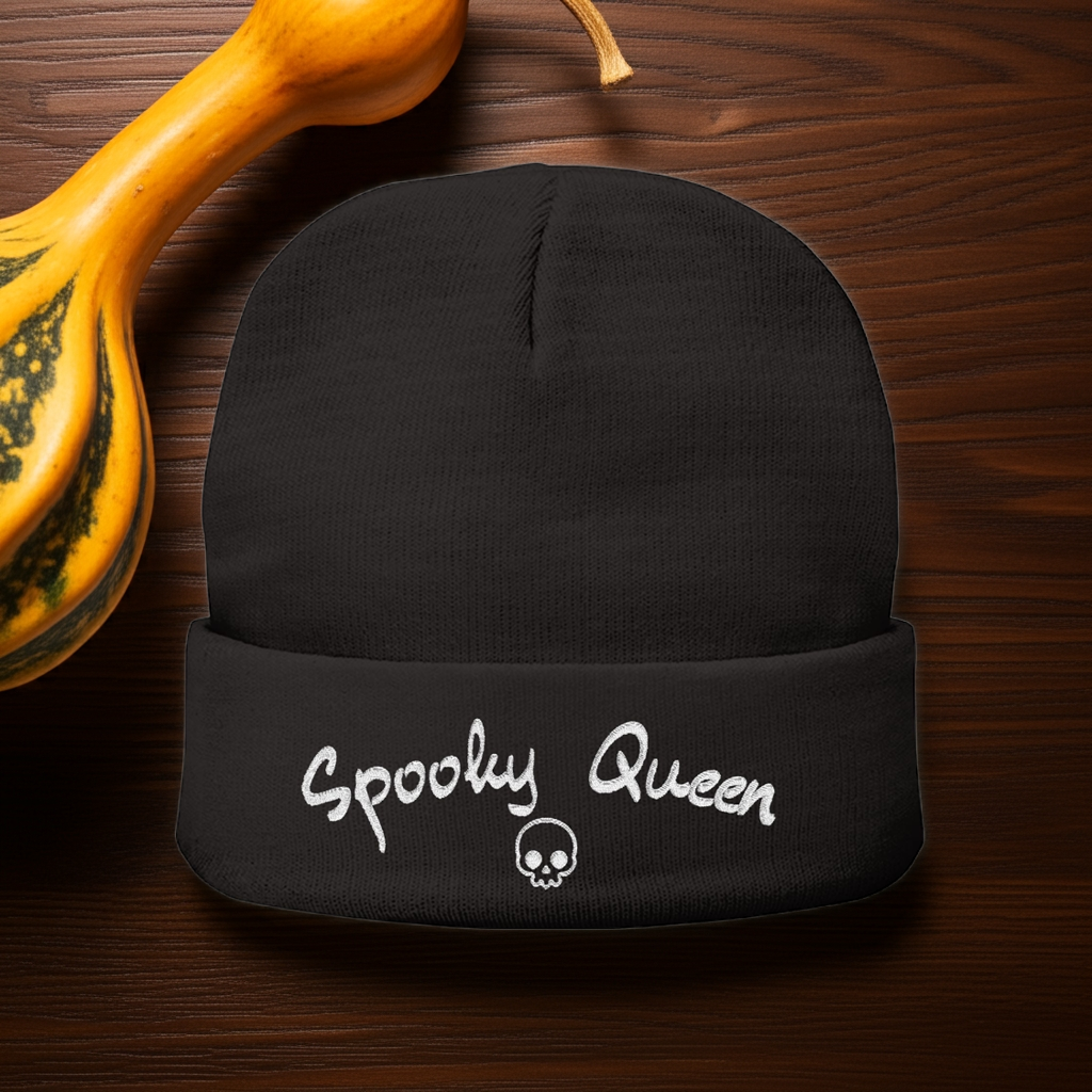Spooky Queen Embroidered Knit Beanie