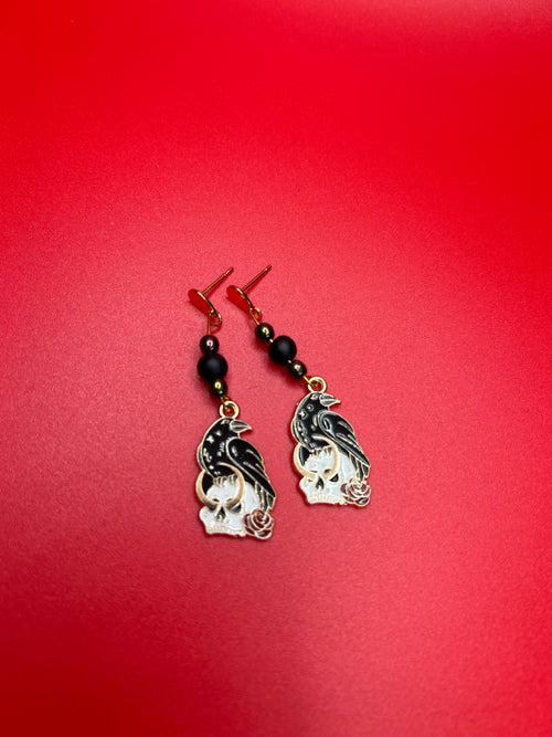 Skull and Crow Earrings Skeleton Crew Creations