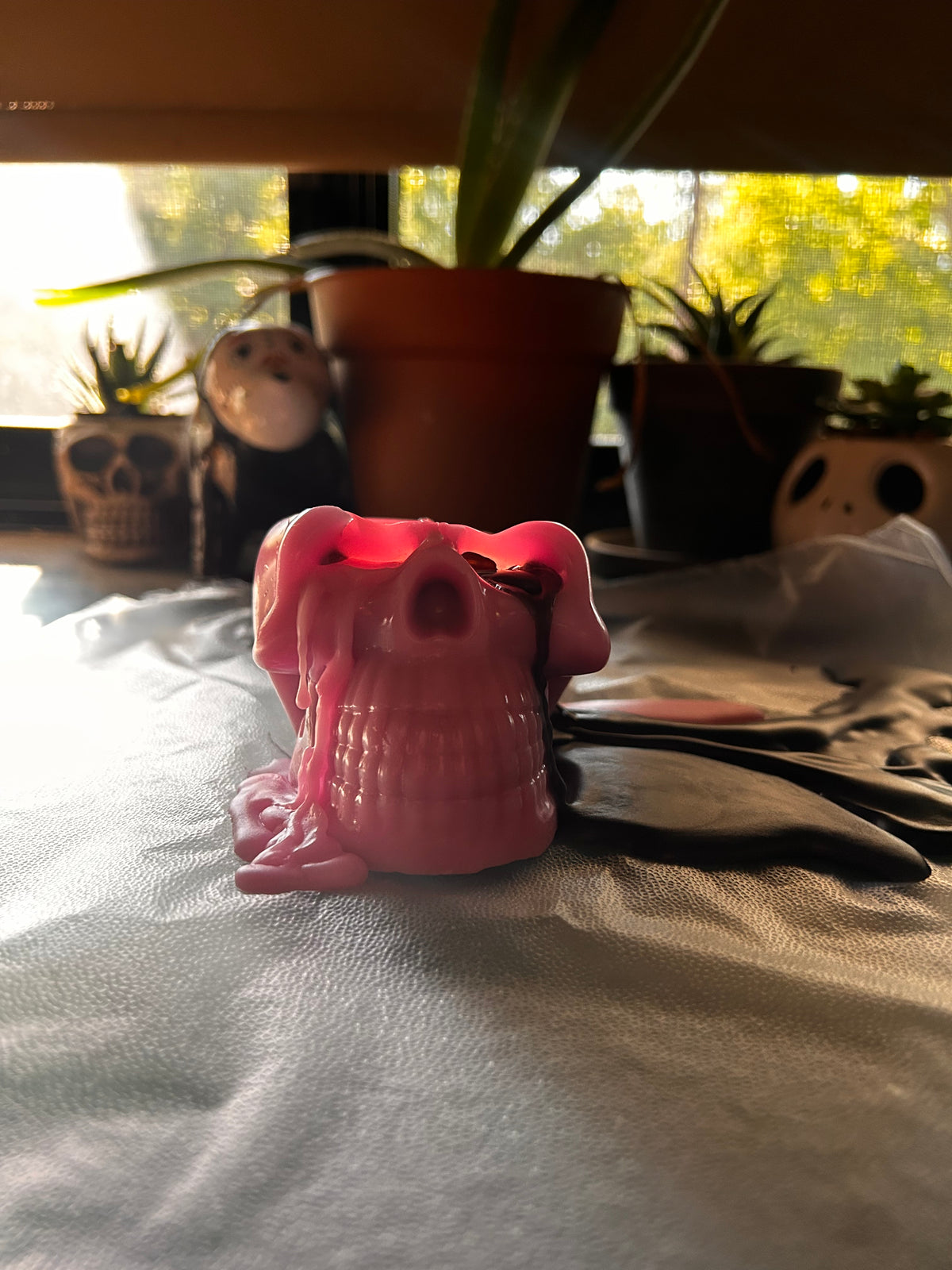 Pink Bleeding Skull Candle