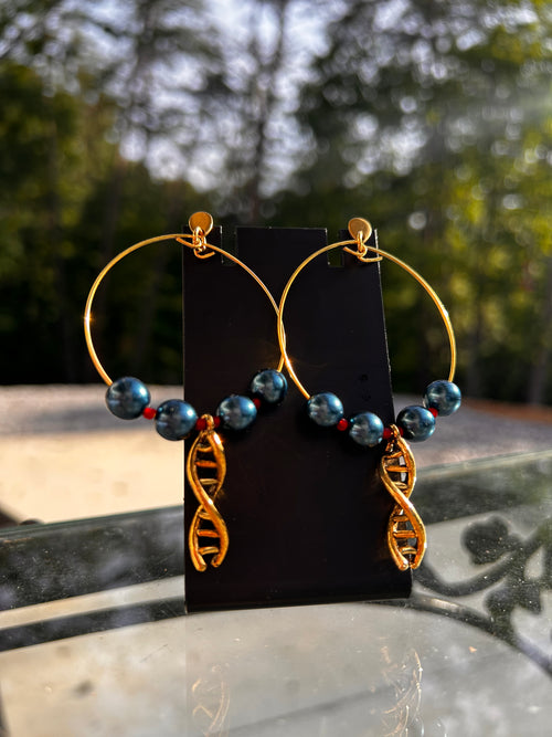 DNA Double Helix Charm Gold Plated Hoop Earrings