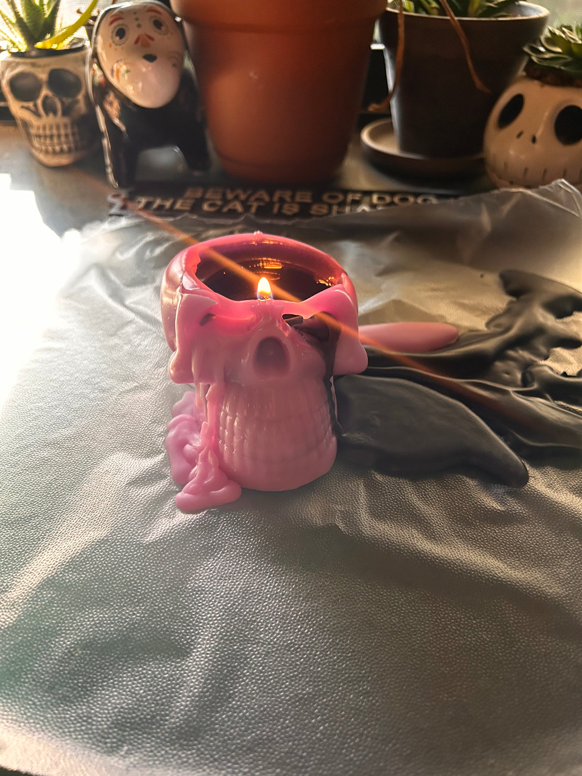 Pink Bleeding Skull Candle
