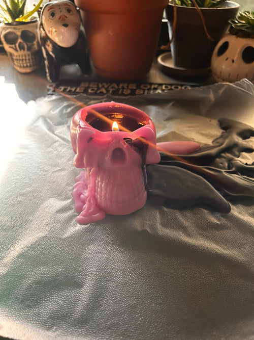 Pink Bleeding Skull Candle