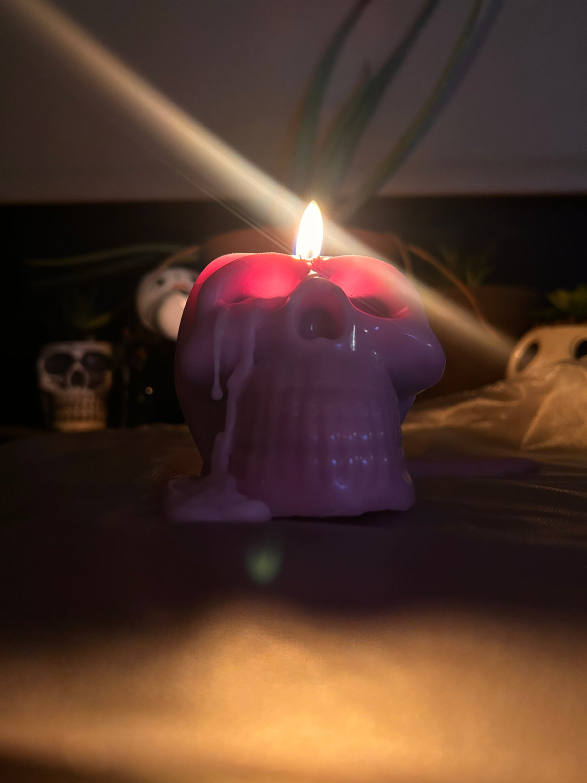 Pink Bleeding Skull Candle