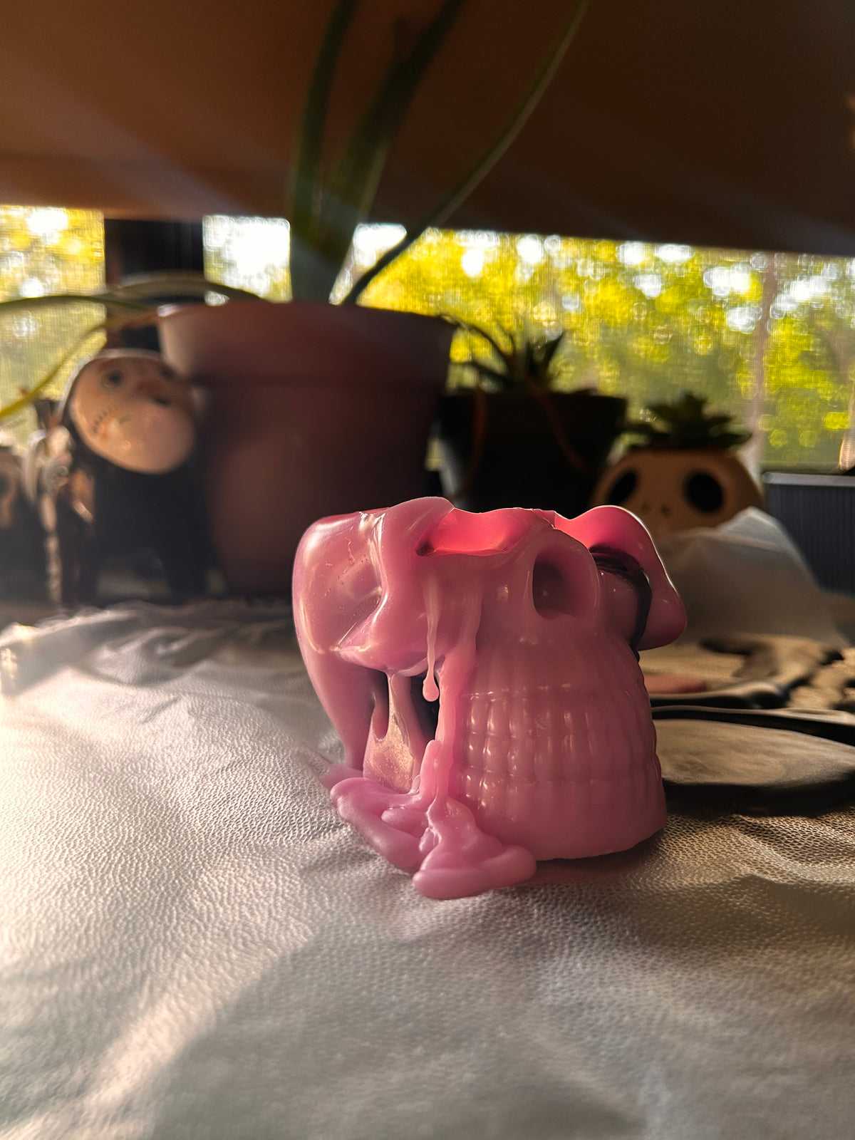 Pink Bleeding Skull Candle