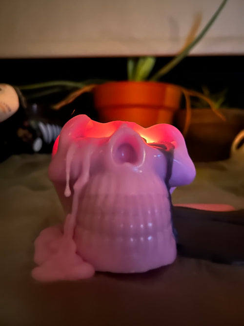 Pink Bleeding Skull Candle