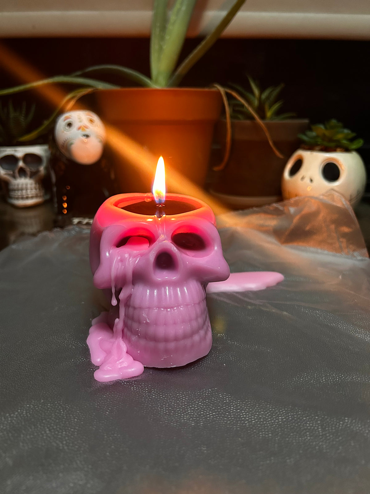 Pink Bleeding Skull Candle