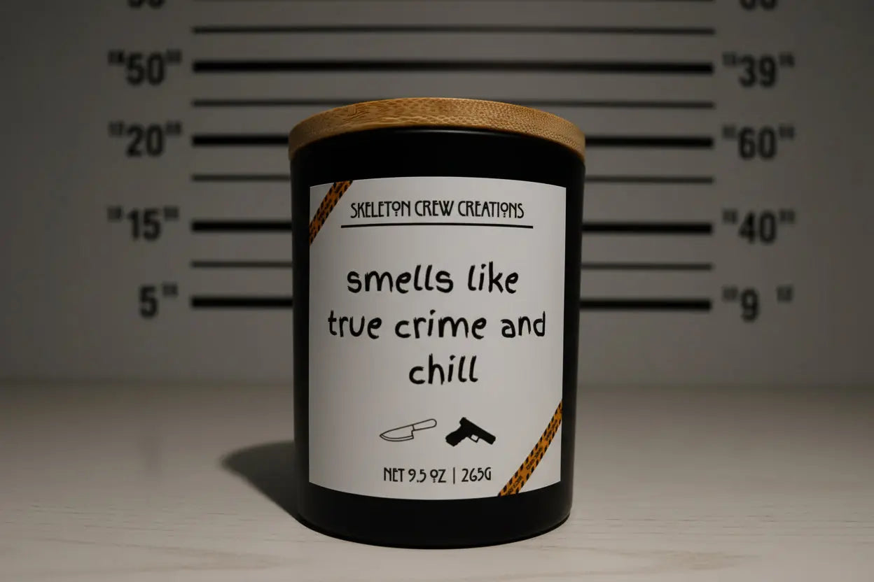 "Smells Like True Crime and Chill" Candle Skeleton Crew Creations