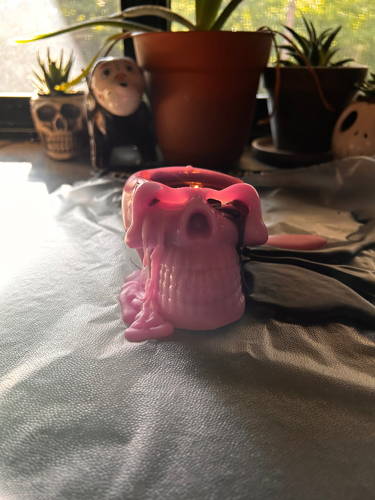 Pink Bleeding Skull Candle