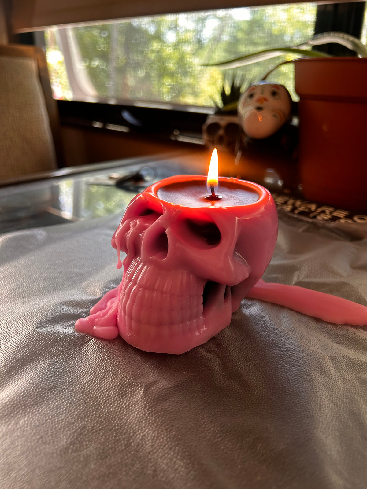 Pink Bleeding Skull Candle