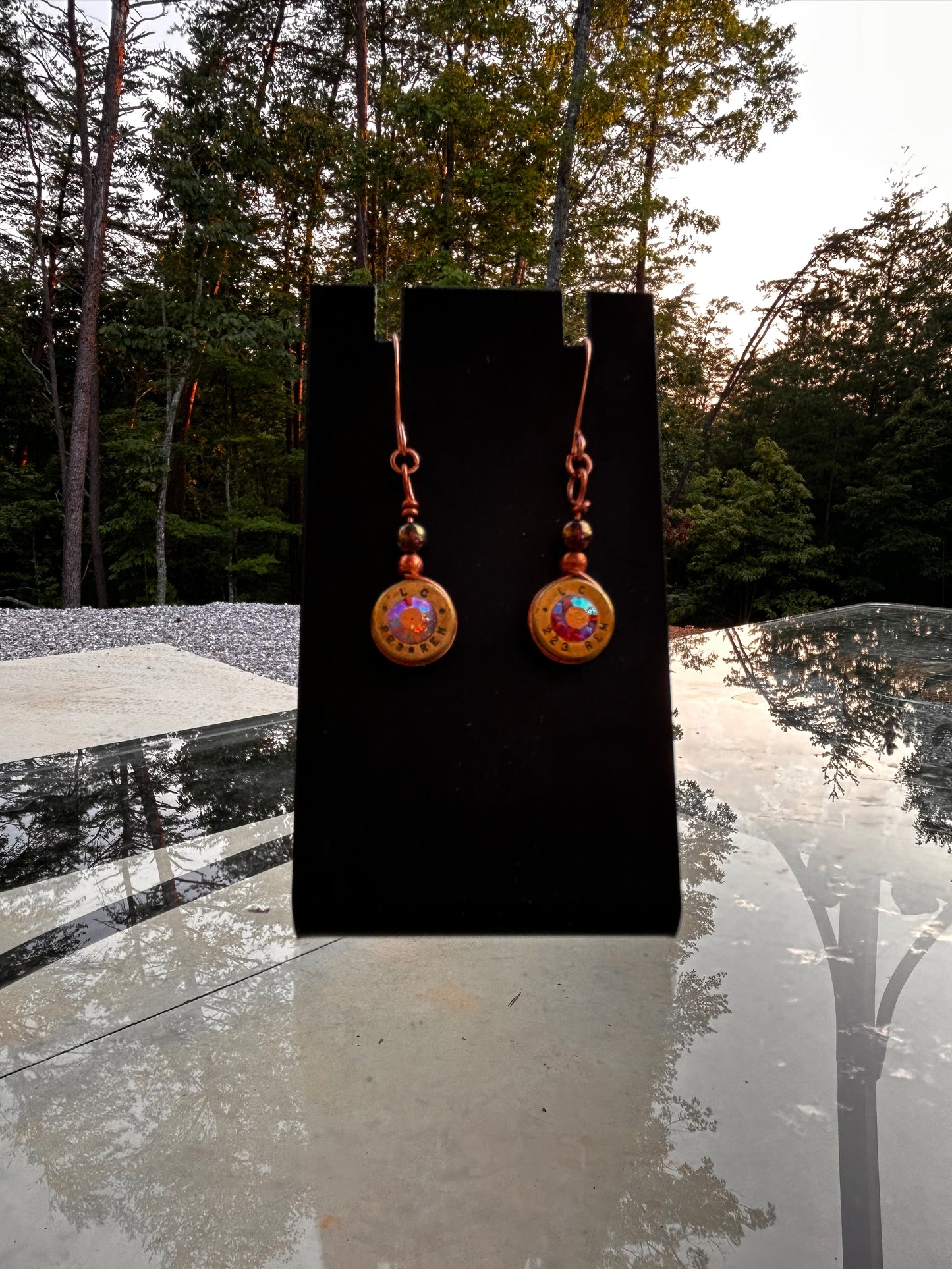Copper Wire Dangle Bullet Casing Earrings with Swarovski Crystals