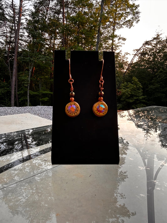 Copper Wire Dangle Bullet Casing Earrings with Swarovski Crystals