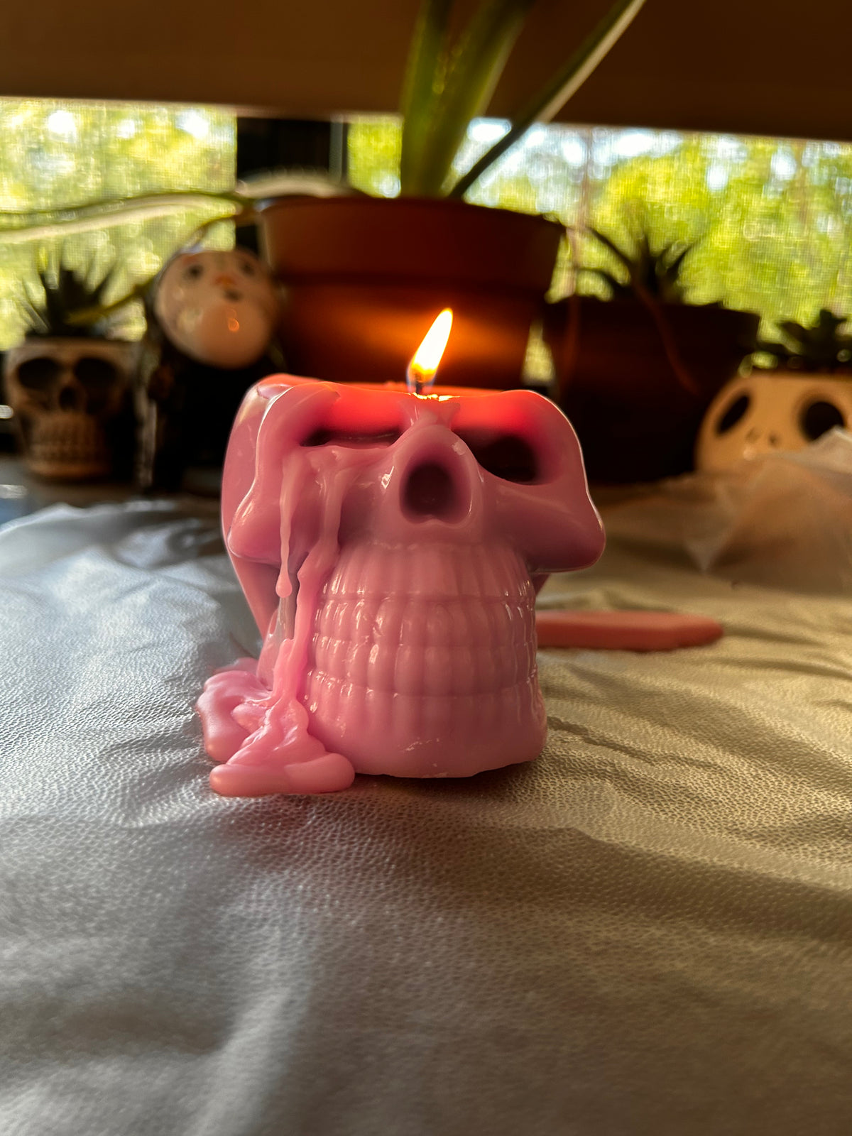 Pink Bleeding Skull Candle