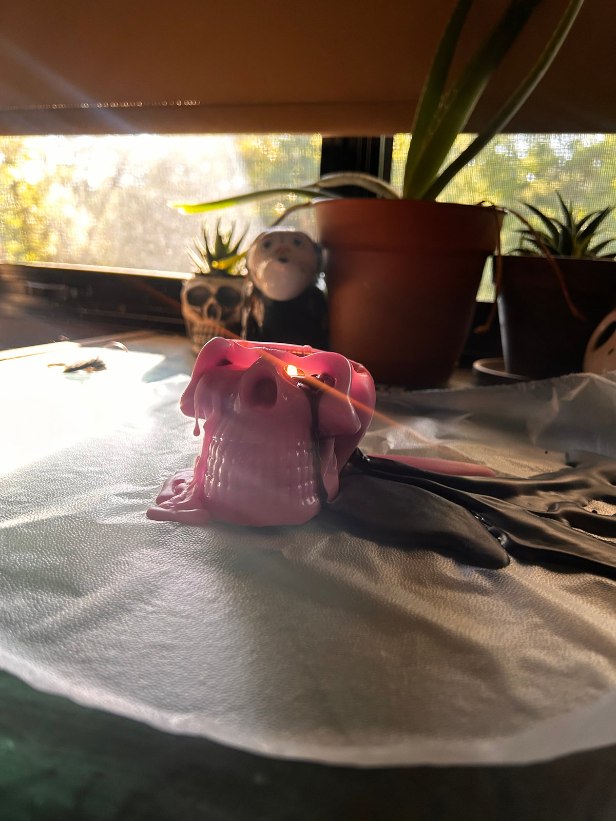 Pink Bleeding Skull Candle
