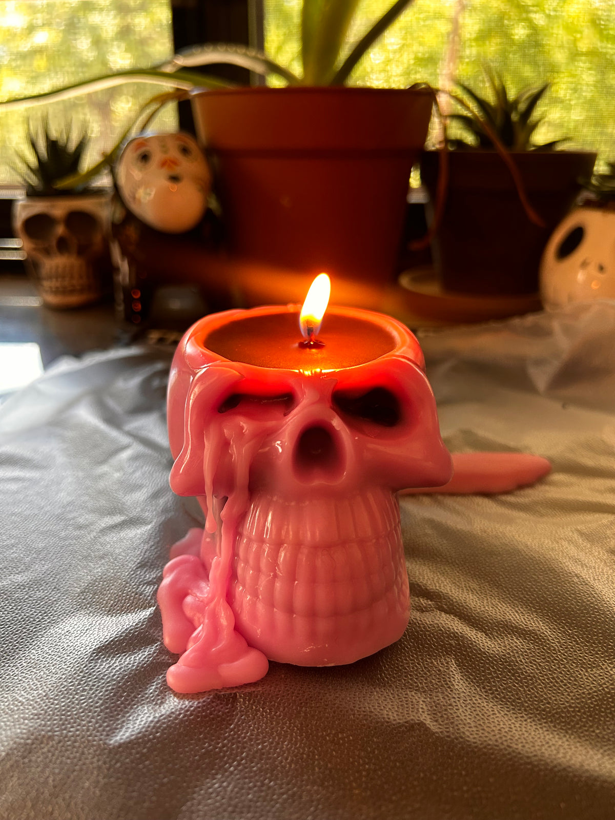 Pink Bleeding Skull Candle