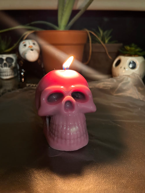 Pink Bleeding Skull Candle