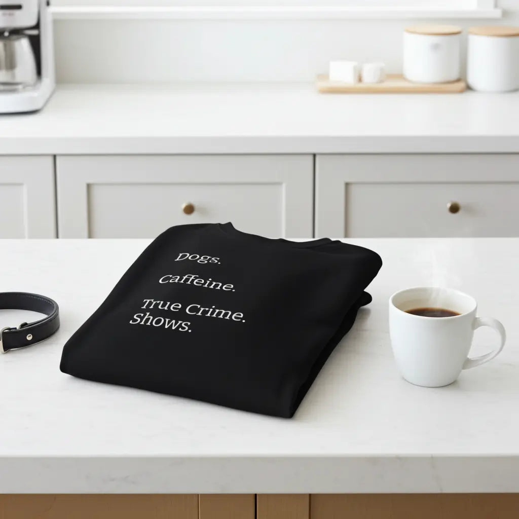 Dogs.  Caffeine.  True Crime Shows. - Sweater Printify