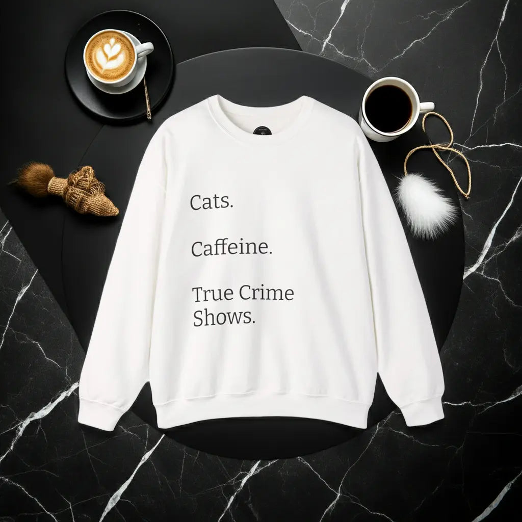 Cats.  Caffeine.  True Crime Shows. - Sweater Printify
