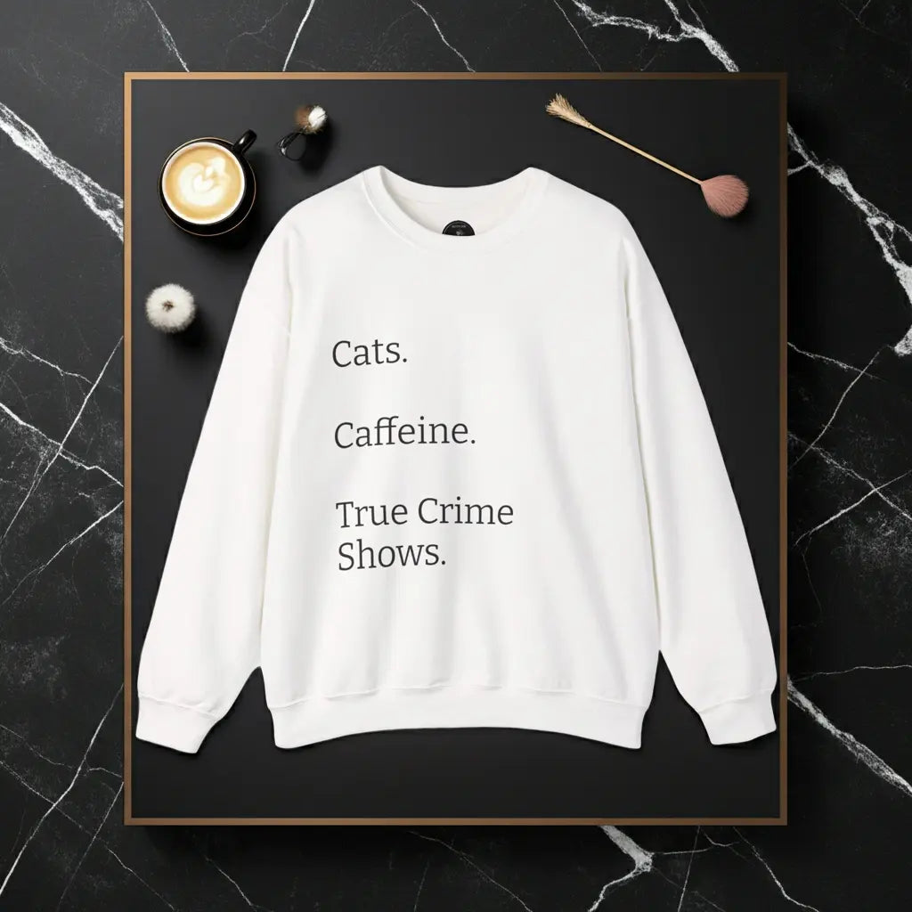 Cats.  Caffeine.  True Crime Shows. - Sweater Printify