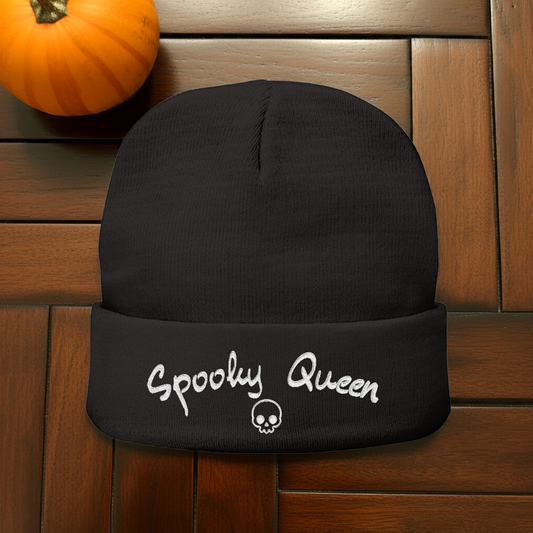 Spooky Queen Embroidered Knit Beanie